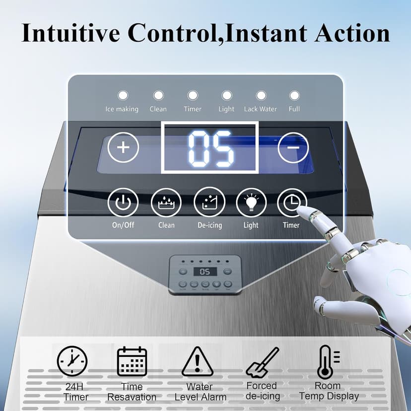 Commercial Ice Maker,200 lbs/24H,96 Cubes in 14 Mins,Stainless Steel Ice Machine with 33 lbs Storage Capacity,Water Filter,Self-Cleaning,Under Counter/Freestanding Ice Maker for Restaurant,Cafe,Home