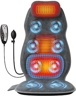 Back Massager with Heat, Full Body Massage Pad with Pillow Neck Support, Soft Plush Fabric Cover, Chair Massager with 3D Lumbar Truction and 8 Vibration Motors, Home Office Use