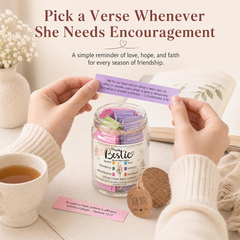 Bestie Bible Verses Jar – Birthday Gifts for Friends, Graduation Gifts for Bestie, Color Coded Bible Verses, Faith Based Friendship Gift for Women B0FF54MWMG
