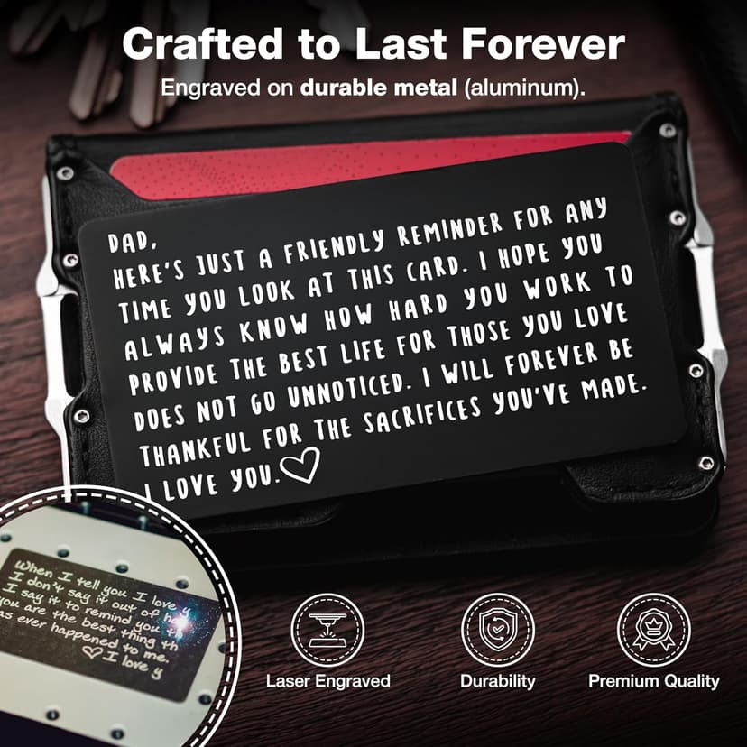 Wallet Card for Dad – Father's Day Gift from Son or Daughter for the Best Dad Ever - Voted Most Meaningful and Unique Gift for Fathers - Gift Ready, Engraved