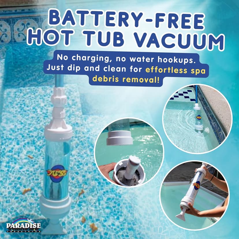 Rola-Chem 6250 Paradise Power Spa Vacuum – Manual Spa Vac for Hot Tub, Pool Stairs & Spas – Cordless Hot Tub Vacuum Cleaner with Telescopic Handle – Powered by Physics