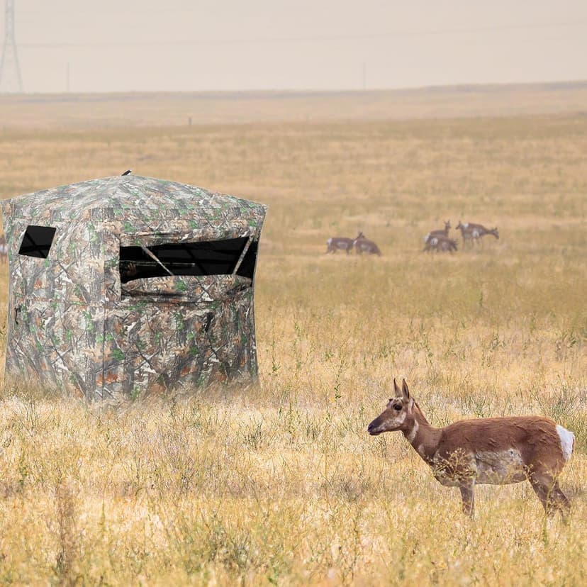 HUNTSEN Hunting Blind 270 Degree See Through Ground Blind - 2-3 & 3-4 Person Pop Up Deer Blind for Hunting with Carrying Bag - 300D Reinforced Portable Durable Blind for Turkey and Deer