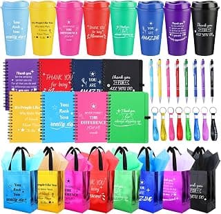 96 Pcs/16 Sets Employee Appreciation Gifts Bulk - Includes Thank You Gift Bags with Tissue Paper Notebooks Pens Cups Keychains - Thank You Gifts for Coworkers Teachers Staff Team Volunteers (Colorful) B0G5BXG2GB