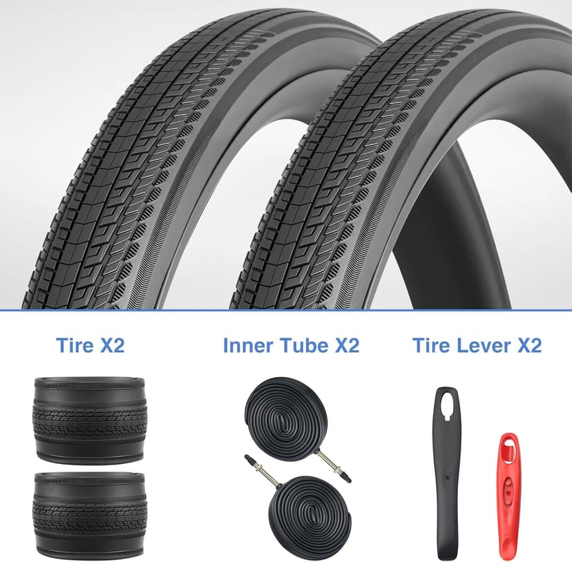 2-Pack 700x28/32/35c Road Bike Tire Set, Foldable Tires with Presta Valve FV48 Inner Tubes and Tires Lever,Suitable for Road Bikes、City Bikes、Touring Bicycle Bike