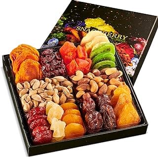 Dried Fruit & Nuts Gift Basket Arrangement Platter, Gourmet Food Snack Box, Gift Basket, Birthday Care Package, Healthy Kosher - Her Him - 12 Snackberry Assortment (Single)