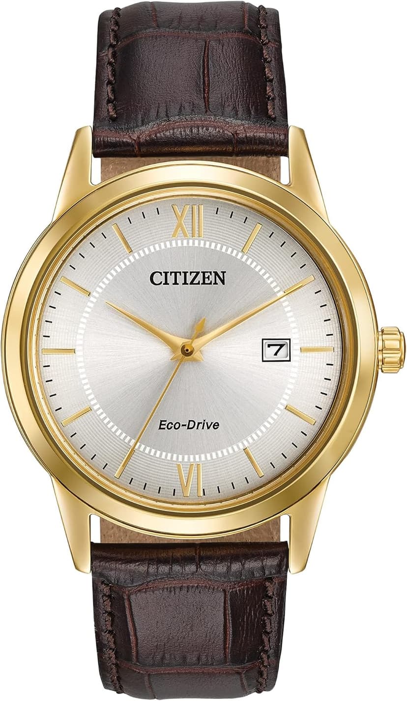 Citizen Men's Classic Eco-Drive Leather Strap Watch, 3-Hand Date