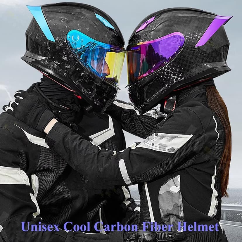 Motorcycle Carbon Fiber Full Face Helmets, with Spoiler Sport Touring Street Moped Scooter Chopper ATV Snowmobile Motorcycle Helmet, DOT Approved