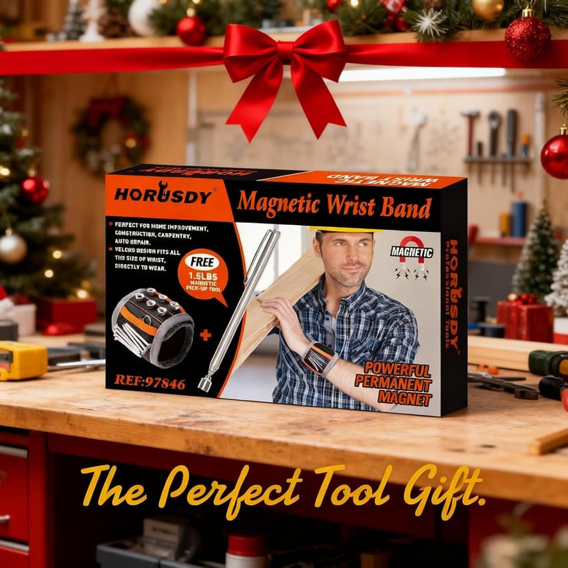 HORUSDY Magnetic Wristband, Gifts for Dad, with Strong Magnets for Holding Screws, Nails, Drilling Bits, Tool Gift for Men