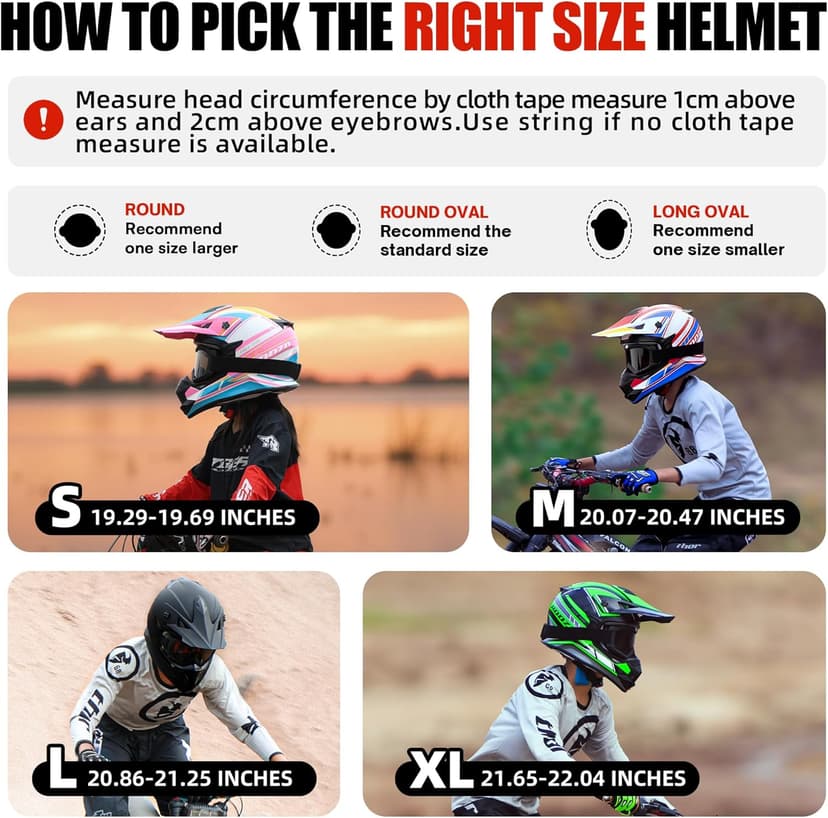 Kids Dirt Bike Helmets Youth ATV Helmet, Kids Motocross Helmet for Off Road, UTV, BMX, Street Riding Motorcycle Helmet with Goggles Gloves, DOT Approved