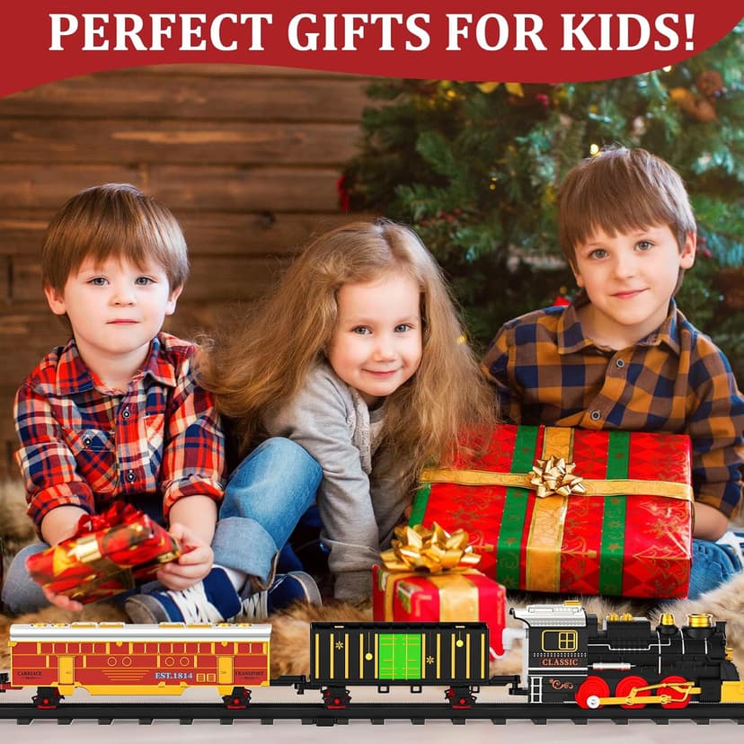 Train Set Train Toys for Boys with Smokes, Lights and Sound (ON/Off), Train Set Under Christmas Tree, Toddler Model Trains for 3 4 5 6 7 8+ Years Old Kids Gifts