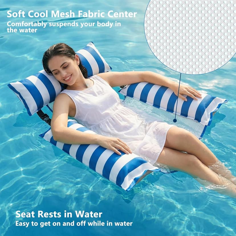 Jasonwell Inflatable Pool Floats Adult - Fabric Pool Floaties Chair Lake Beach Floating Lounger Chair Swimming Pool Noodles Water Hammock Float Mesh Party Floaty Toys Fun for Adults Heavy Duty