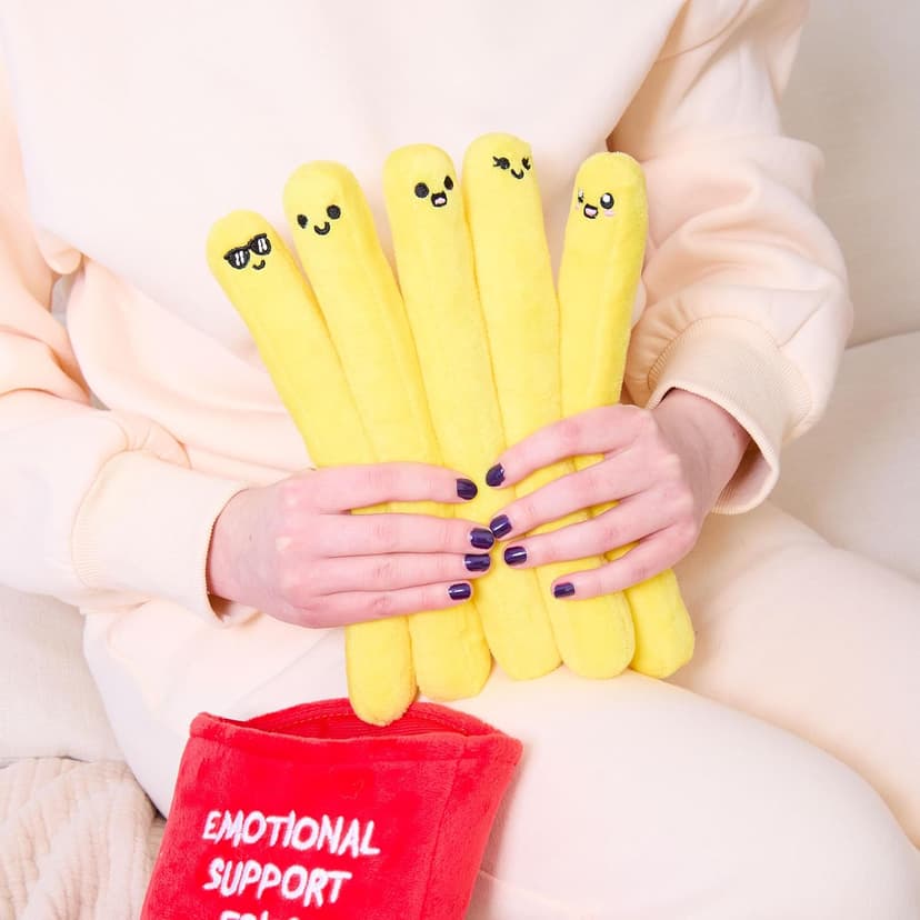 Emotional Support Fries by Relatable, Cuddly Stuffed Animals and Toys, Squishy Toys and Plushies, Great Gift Ideas for Loved Ones of All Ages, Includes 5 Plushies with Carrying Basket