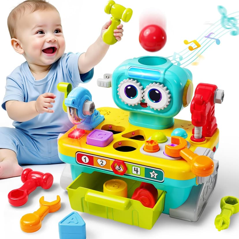 Infant Shape Sorter Activity, Kid Pounding Game, Toddler Learning Toy, 1st Birthday Gift 12 18 24 Month Girl Age One 1 2 3 Yr iPlay, iLearn Toddler Musical Workbench Toy, 1 Year Boy Gift, Baby Tool Set B0CWNGN5V2