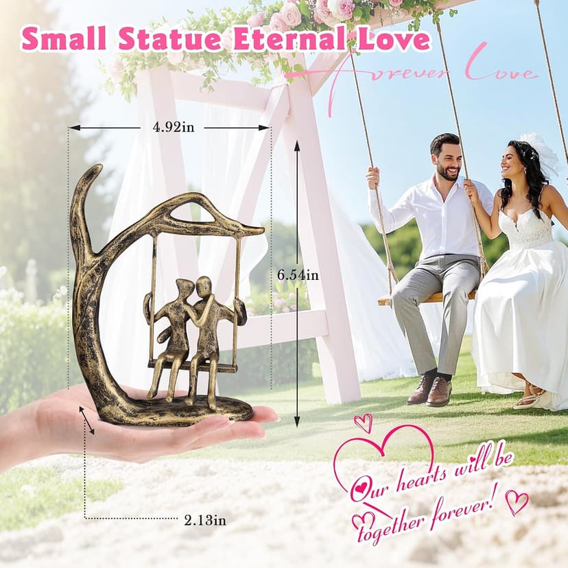 Kresecioo Anniversary Wedding Gifts for Couple/Her - Romantic Couple Statue in Love, Antique Gold Metal Figurine Sweet Loving Together Iron Sculpture Decor, Birthday Gifts for Wife Husband B0DKST8F5Y