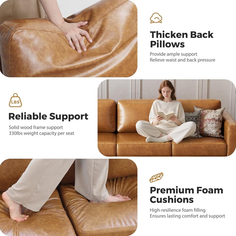 ABCASA Faux Leather Accent Chair with Ottoman,Upholstered Armchair with Storage,Extra-Deep-Seated Modular Single Sofa,Reading Chair with Footrest for Living Room Lounge Chair Brown