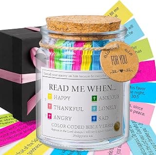 Bible Verse Jar, Read Me When Bible Verses Jar for Emotions and Feelings, Christian Gifts for Women, Men, Birthday Gifts for Mom,Graduation Gift for Her, Prayer Cards Comes With A 48-inch Ribbon Bow