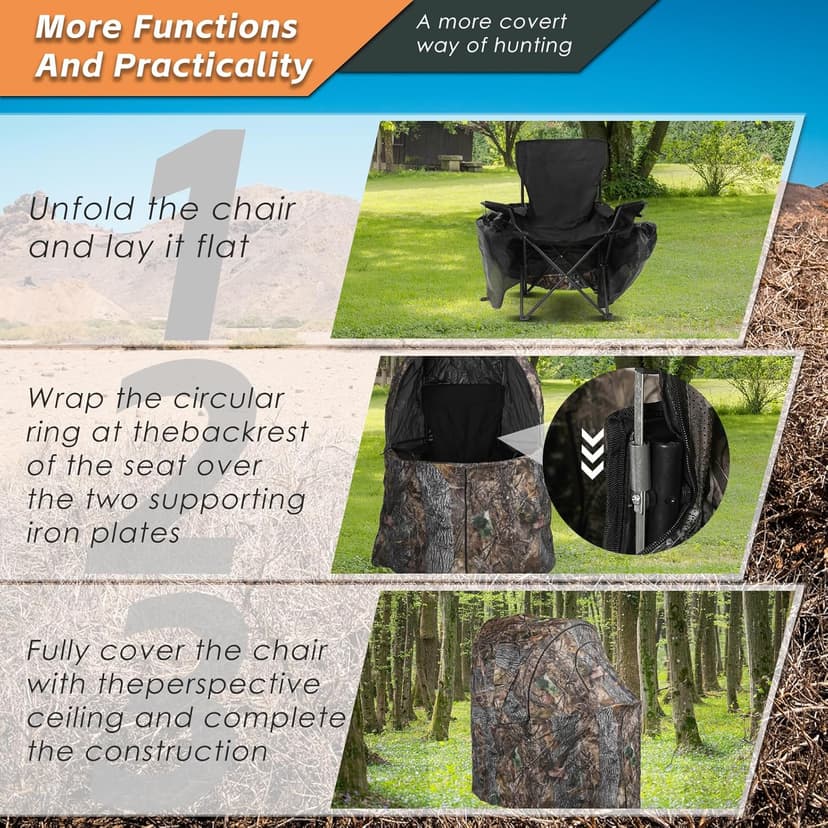 FUNHORUN Hunting Chair Blind, 1/2 Man One-Way See Through Ground Blind, Portable 1/2 Person Camouflage Chair Tent with Carrying Bag