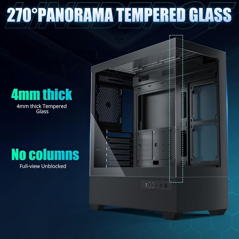 Gaming PC Case, Type-C ATX Computer Case with 6 PWM ARGB Fans Pre-Installed, Full Tower PC Case Full-View Dual Tempered Glass, Black(H2)