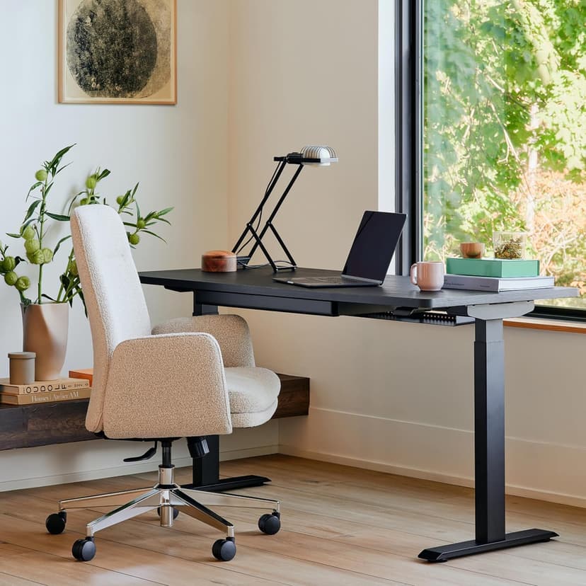 Branch Softside Mid Century Modern Office Chair, Boucle Fabric - Removable Arms with Luxury Cloud-Like Comfort - Adjustable Height - Integrated Lumbar Support - Oatmeal