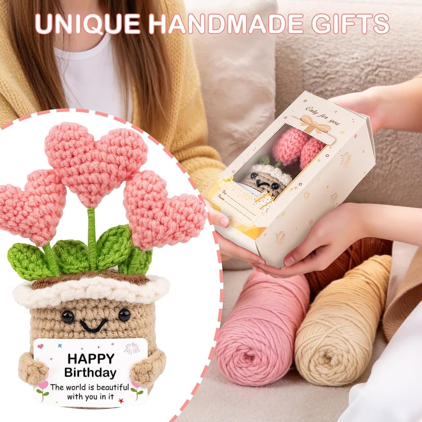 Crochet Birthday Gifts for Women – Inspirational Heart Planter Handmade Happy Birthday Gift for Women,Man,Mom, Sister, Best Friend, Coworker – Unique Gift Ideas for Her, Him, Birthday Decorations B0GWJBYTBJ