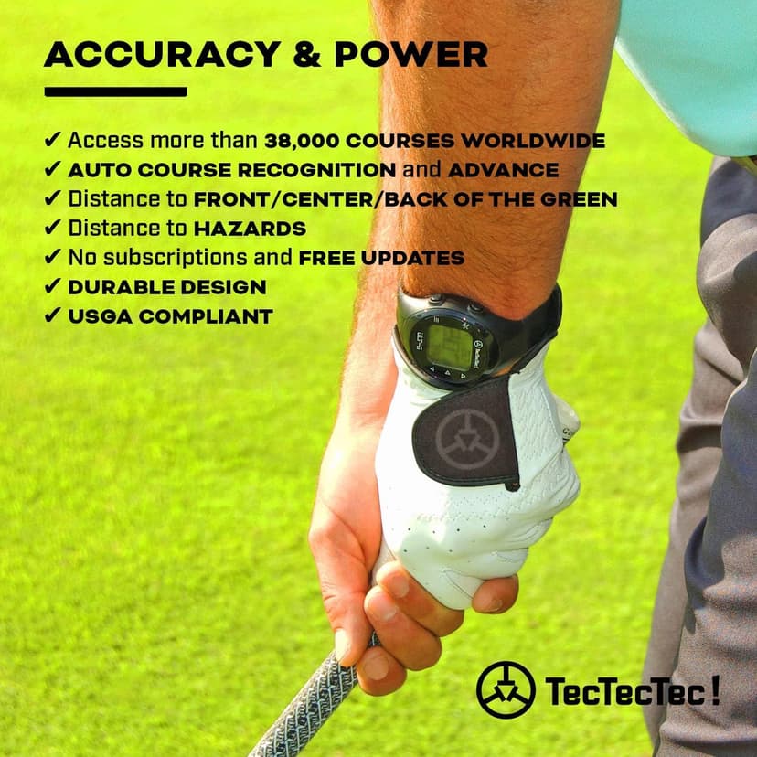 TecTecTec TecTecTec ULT-G Stylish, Lightweight and Multi-Functional Golf GPS Watch, Durable Wrist Band with LCD Display, Worldwide Preloaded Courses - Black