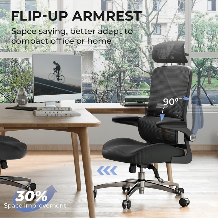 Ergonomic Office Chair with Headrest, Lumbar Support, Flip-Up Armrests, Thick Memory Foam Seat - 350lbs Capacity, Adjustable Height for Big & Tall, Perfect for Home Office Studios