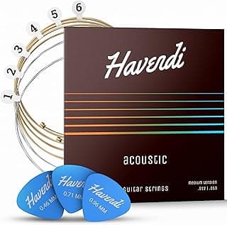 HAVENDI® Guitar Strings I Acoustic guitar strings with Phosphor Bronze Coating I Brilliant Sound Quality I Includes 3 Picks