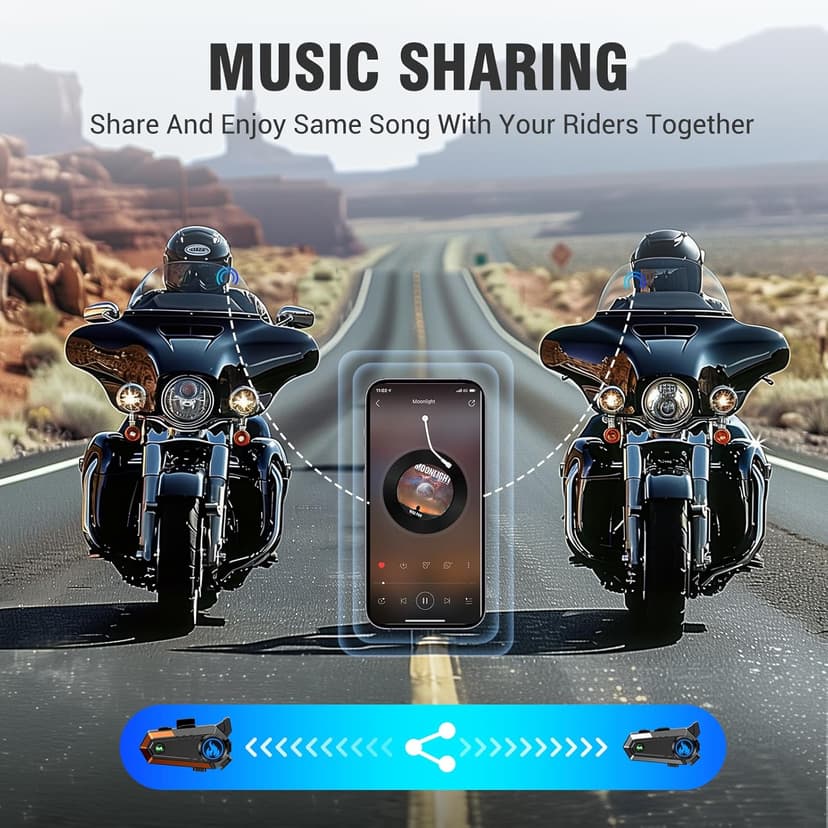 C9 Motorcycle Helmet Bluetooth Headset, V5.4 Helmet Speakers with 2 Type Mics, 2-Way Intercom/Music Sharing/IPX6 Waterproof/Intelligent Noise for Ski/Dirtbike/Snowmobile, Helmet Accessories