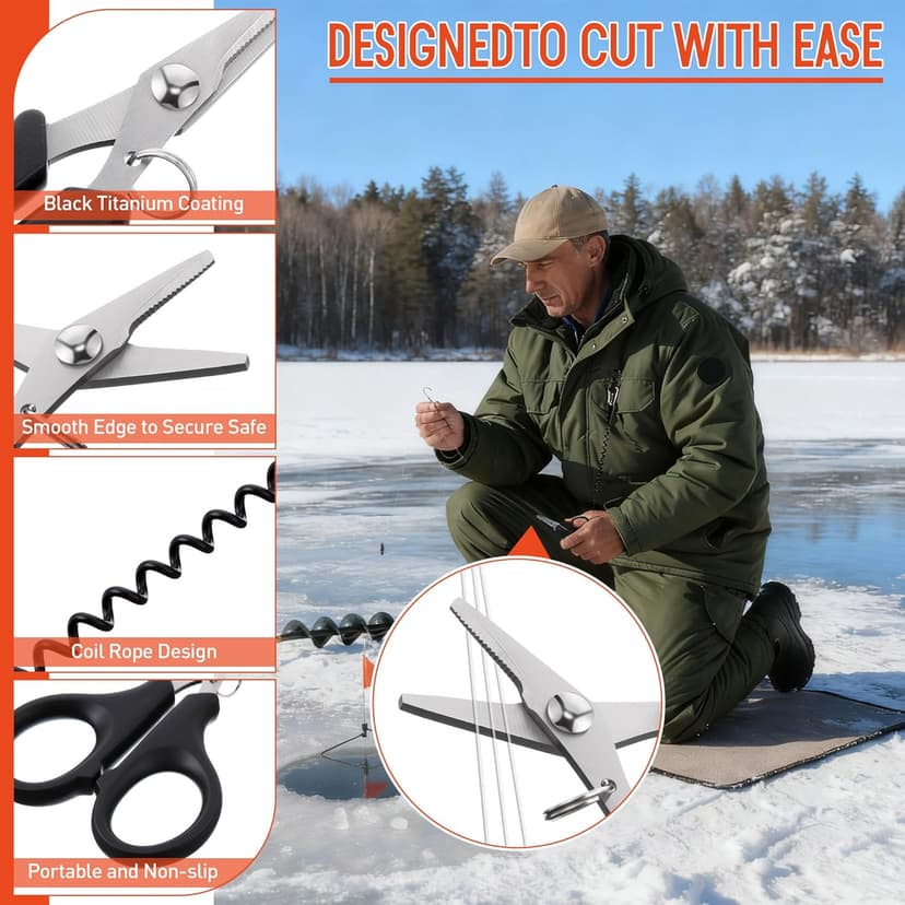 Gulfmew Ice Fishing Safety Kit, Durable Emergency Gear with Compact Ice Picks, One Pair of 8 Tooth Creepers for Boots, Whistle with Reflective Strips and Spring Line Cutting Scissors