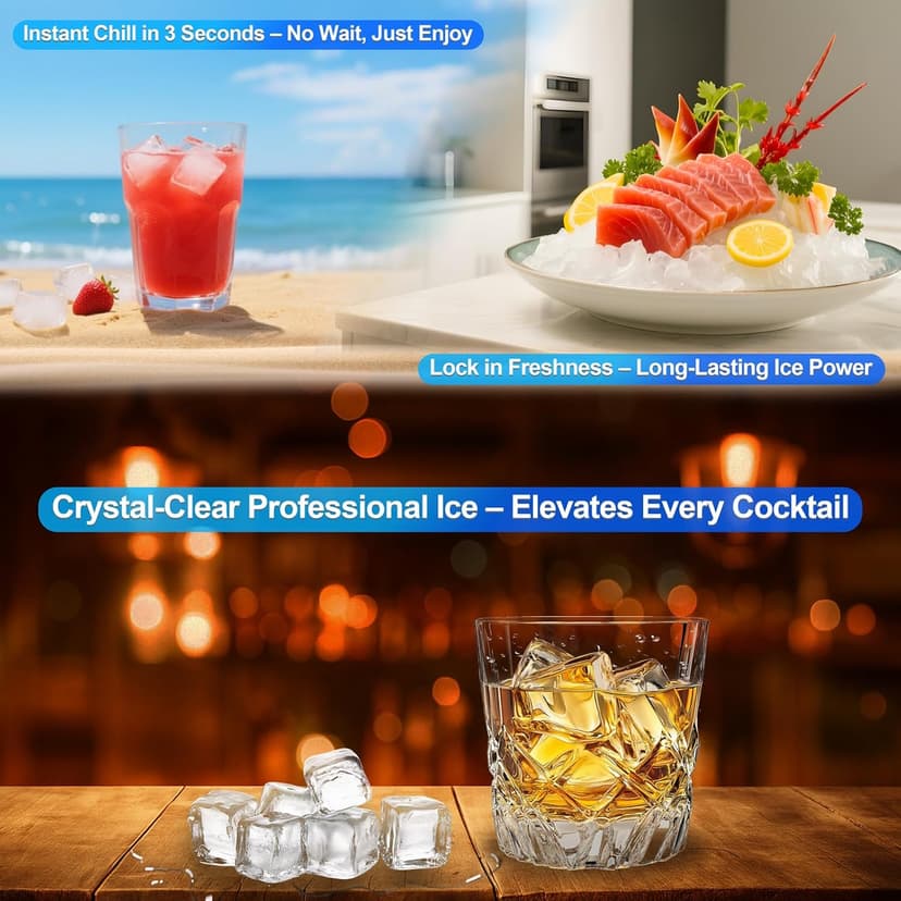 120LB/Day Commercial Under Counter Ice Maker with Smart LCD & Customizable Ice – Under Counter Freestanding, Built 25LBS Ice Storage 6-Min Quick Cycle, Energy Efficient