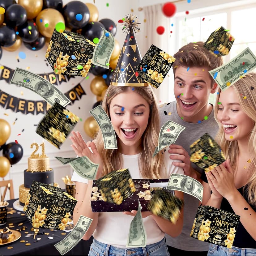 JAPDNK Happy Birthday Surprise Gift Box Explosion for Money, Pop Out Explosion Gift Box with Bounce Money Holder and Confetti, Birthday Money Bank, Birthday Gifts for Women Men B0H5C6R8DF