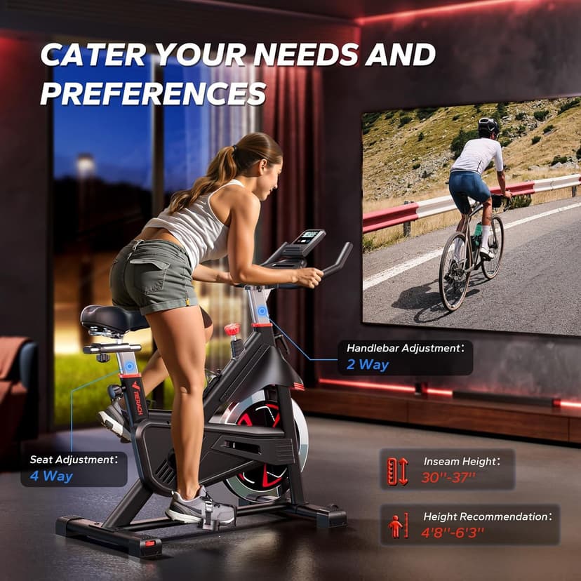 Merach Exercise Bike for Home Gym, Low Noise Stationary Bike with Brake Pad, Indoor Workout Bike with Self-Developed App, Tablet Mount and Fitness Courses for Weight Loss, 300 Lb Weight Capacity