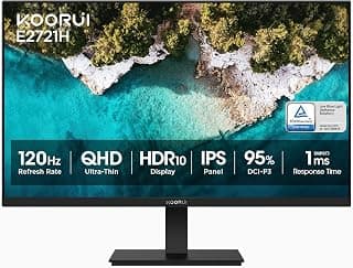 KOORUI 27 Inch QHD (2560x1440) IPS HDR Ultra-Thin Computer Gaming Monitor, 120Hz Refresh Rate, DCI-P3 95%, FreeSync & G-Sync, 1ms MPRT, VESA 100x100mm, Tilt Adjustable for Game and Work, E2721H