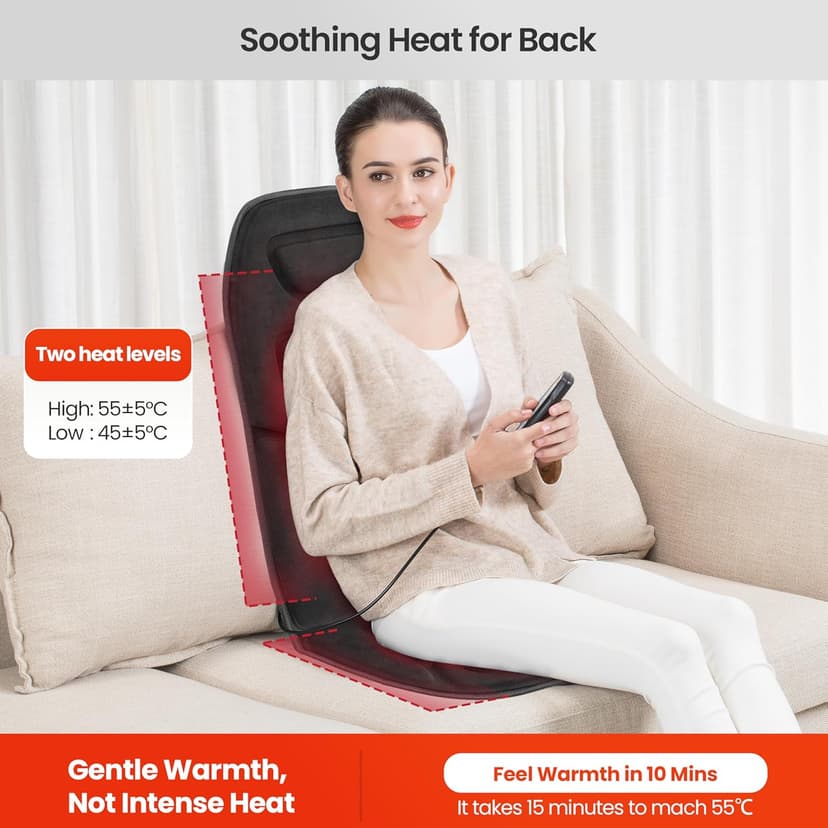 COMFIER Back Massager Seat Cushion with Heat,10 Vibration Motors, Massage Chair Pad,Chair Massager for Pain Relief at Office/Home,Christmas Gifts for Men Women