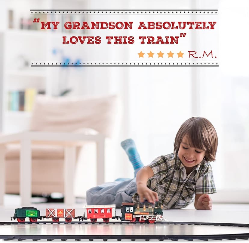 Electric Train Set for Kids Ages 4-8 | Train Set for Kids Ages 4-8 | Battery Powered Trains Sets with Lights & Sounds, Steam Locomotive Engine, Horses & Tracks - Classic Railway Toy Gift