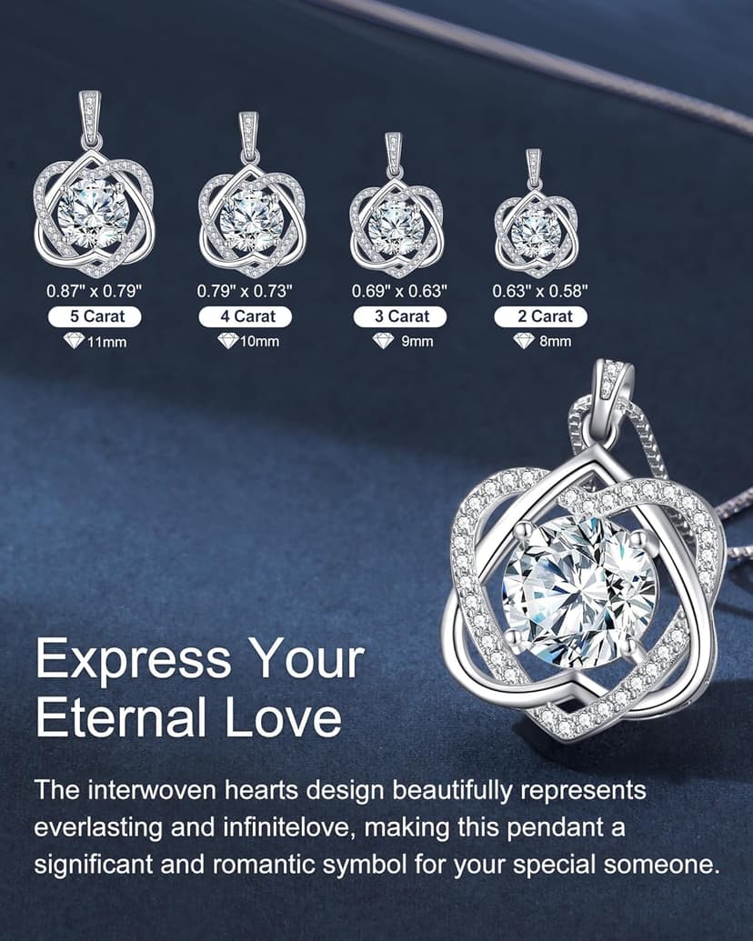 InfinityLove Heart Pendant Necklaces for Women, 2-5 Carat Moissanite Heart Necklace, Anniversary Birthday Christmas Valentine Engagements Mothers Day Jewelry for Wife Her Girlfriend Mom Daughter