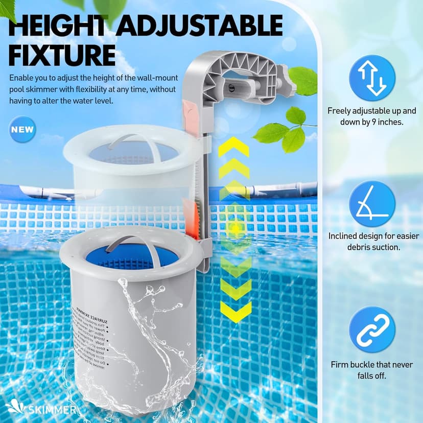 DeeprClean Above Ground Pool Surface Skimmer, Automatic Pool Skimmer for Top of Water, Wall Mount Surface Skimmer with Removable Skimmer Basket, Floating Pool Filter Pool Cleaning Maintenance Kit