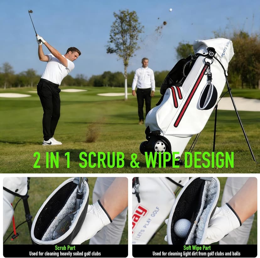 GAIARENA Golf Cleaning Bag Pouch Golf Ball Washer Club Cleaner with Scrub and Wipe Cloth Gifts Ideas for Golfers On-Course Golf Accessories B0GCX81D1Y