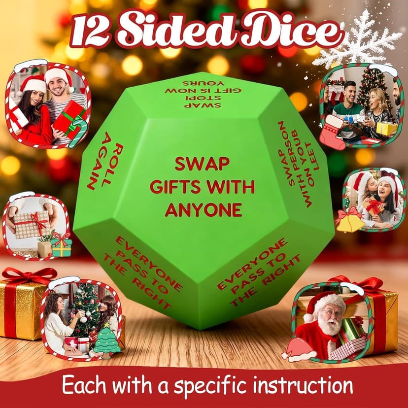 Santa Swap Gift Exchange Dice, 3 * 3in Exchange Gifts Family Game, Christmas Stocking Stuffers Gift Exchange Dice Games for Boys and Girls, Gifts for Xmas, Birthday, Party and Family Night, Holiday