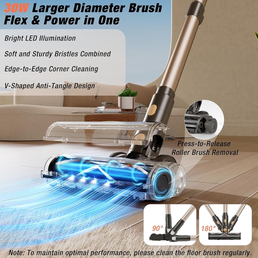 Cordless Vacuum Cleaner, 580W 48KPA 70 Mins Vacuum Cleaners for Home, Self-Standing Stick Vacuum with Touch Screen, Wall Mount Charge, Ultra High-Power Brush for Pet Hair/Plush Carpet/All Floor