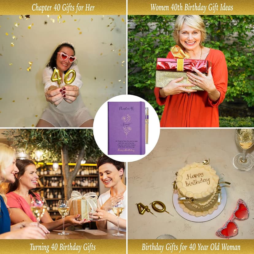 Hardcover Notebook Gold Foil 200 Pages A5 Lined, Birthday Gift for Turning 40 Year Old Woman Friends Mom Sister Daughter Wife 40th Birthday Gifts Women, Chapter 40 Birthday Gift Journal Purple for Her B0H7R85C9S