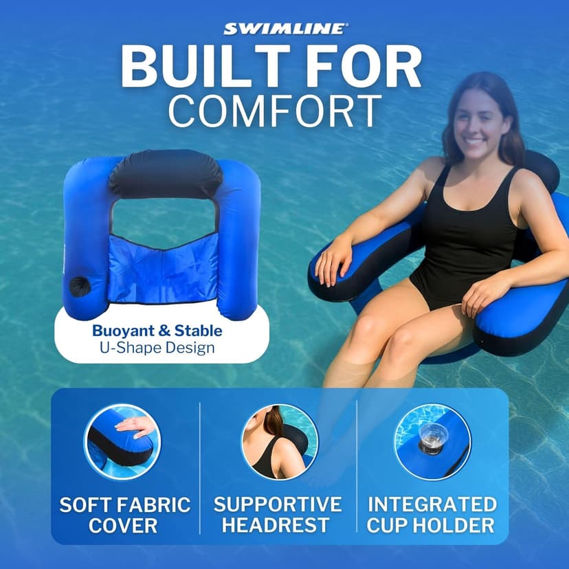 SWIMLINE ORIGINAL Fabric Covered U-Seat Inflatable Pool Lounger | With Comfortable Sling Seat, Back Rest, and Built In Cup Holder | For Pool, Beach, Lake, and More