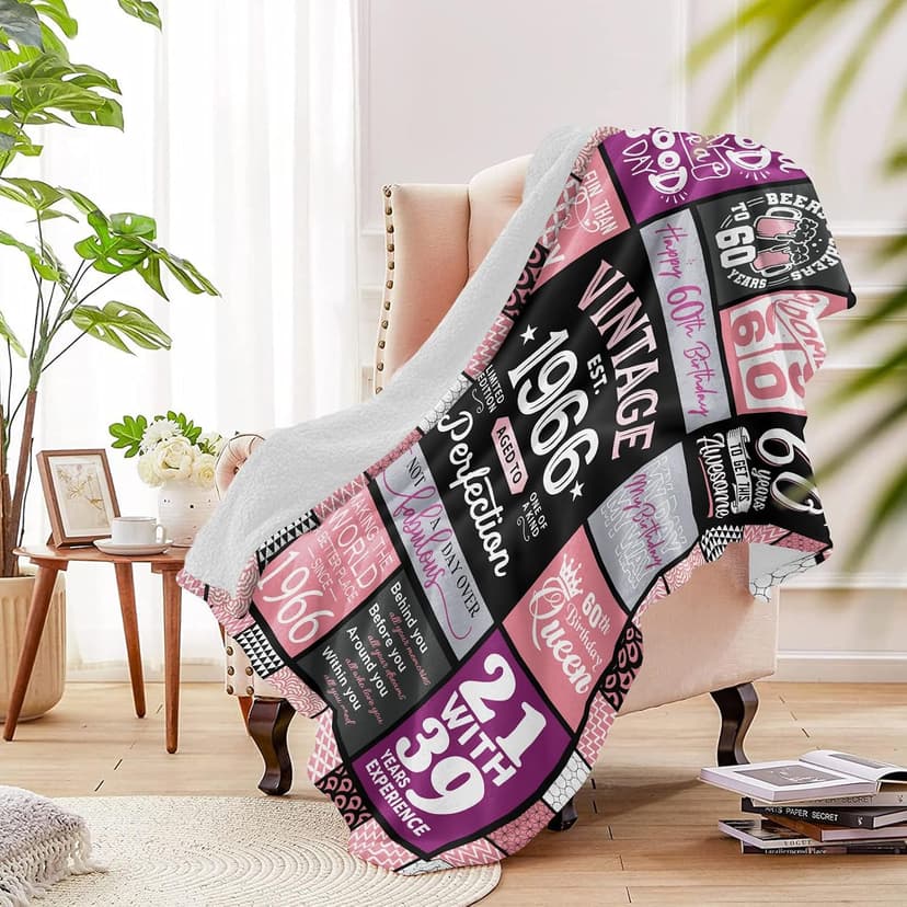 60th Birthday Gifts for Women Throw Blanket 60"x50", Best Gifts for 60 Year Old Woman, 60th Birthday Gift Ideas, 1966 Birthday Gift for Women, 60 Year Old Party Favors/Decorations for Woman B0CQR5HB89