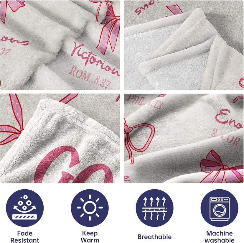 Christian Gifts for Women on Birthday Christmas, Christening/First Communion/Dedication Gifts for Baby Girls Teens Daughter Baptism Gifts for Girls, God Says I Am Pink Bow Blanket 50"x60" B0FZB5XHKX