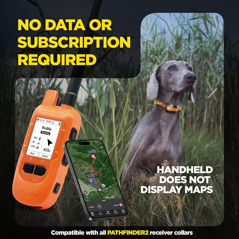 Dogtra PATHFINDER2 MINI Compass Live GPS Dog Tracking & Training System - 4-Mile Range E-Collar Handheld with No Subscription, Offline Maps, GPS Fence, Expandable up to 21 Dogs, for Dogs 15+ lbs