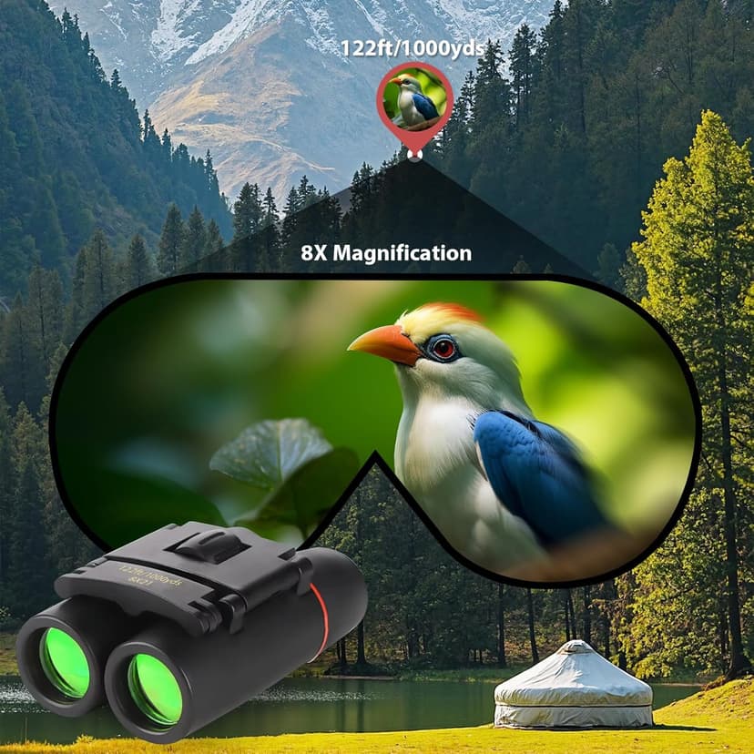 Binoculars for Adults and Kids, High Powered Portable & Compact Binoculars, for Bird Watching, Cruise Ship, Travel, Hunting Essentials (Black, 8×21)