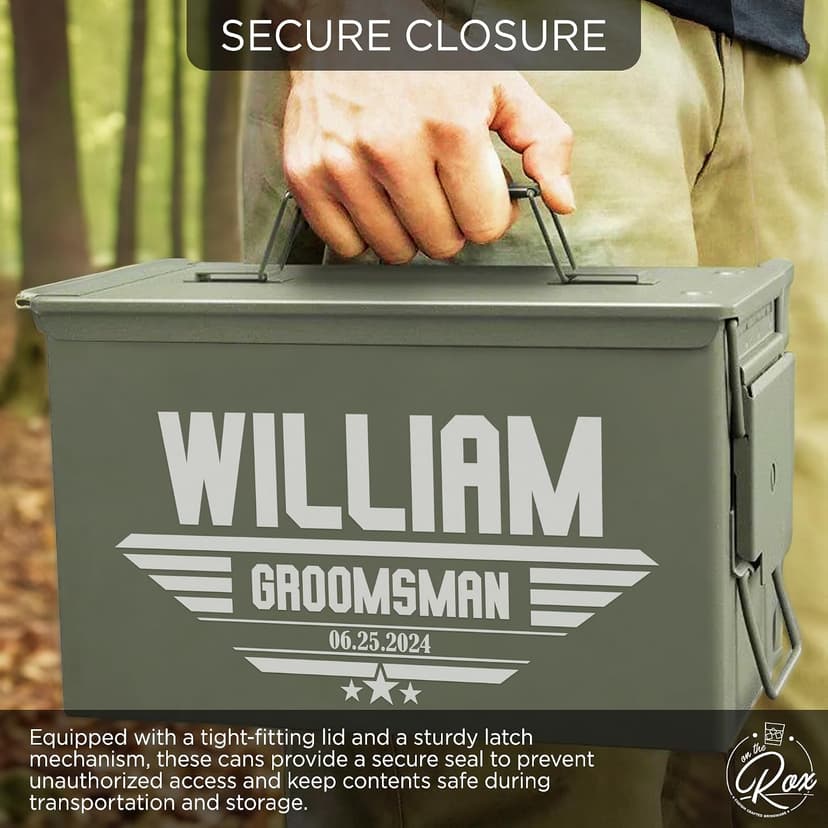 On The Rox Personalized Groomsmen Ammo Box For Men - Custom Groomsmen Ammo Can Gift Set - Authentic Grade 1 Military Ammo Box Gift For Dad - Personalized Wedding Favors - Custom Gift B0CWLPHL32