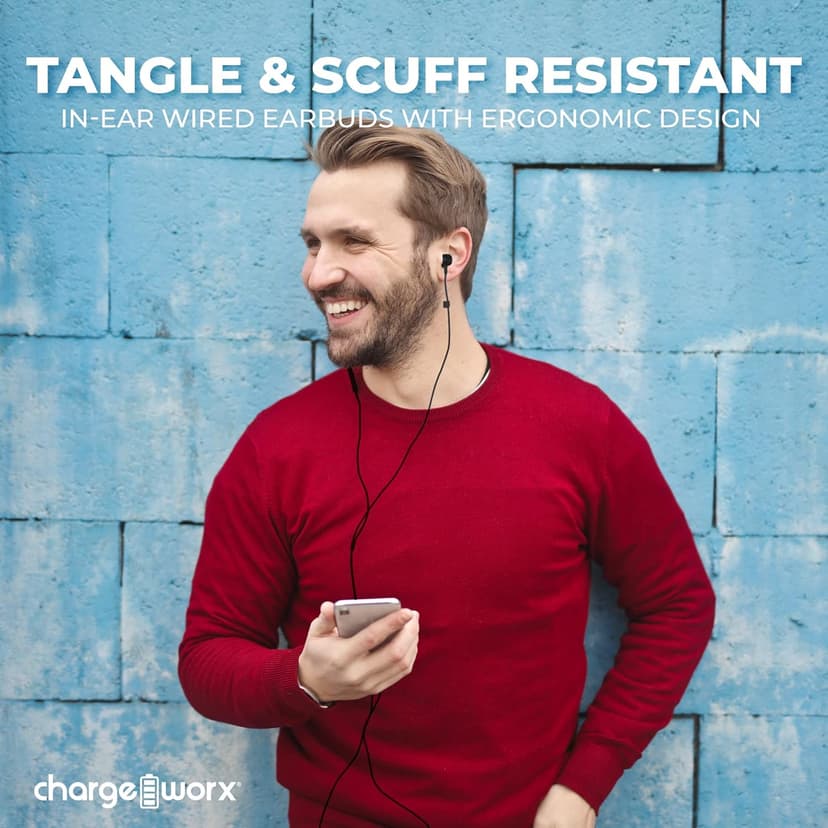 CHARGEWORX Wired Earbuds with USB-C Connector and Built-in Microphone, Corded Earphones with Noise Reduction, High-Def Stereo Sound, in-Line Audio Control, Compatible with Apple and Samsung Devices