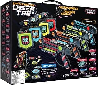 Squad Hero Rechargeable Laser Tag 360° Sensors + LCDs - Set of 4 - Easter Gift Ideas for Kids Teens and Adults Boys & Girls Family Fun - Cool Teenage Lazer Group Activity, Teen Gifts Ages 8+ Year Old