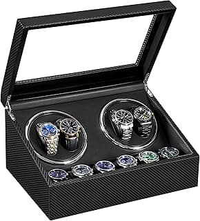 ANWBROAD ANWBROAD Watch Winders for Automatic Watches, Automatic Watch Winder with 4 Watch Rotator and 6 Extra Storages, 4 Watch Winder with Japanese Quiet Motor, Carbon Fiber Watch Winder,UJWW012C